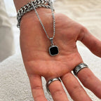 Black Square Necklaces for Men Boys,Stainless Steel Necklaces with Rope/Cuban/Figaro/Box Chain Collar,Stylish Jewelry Gifts