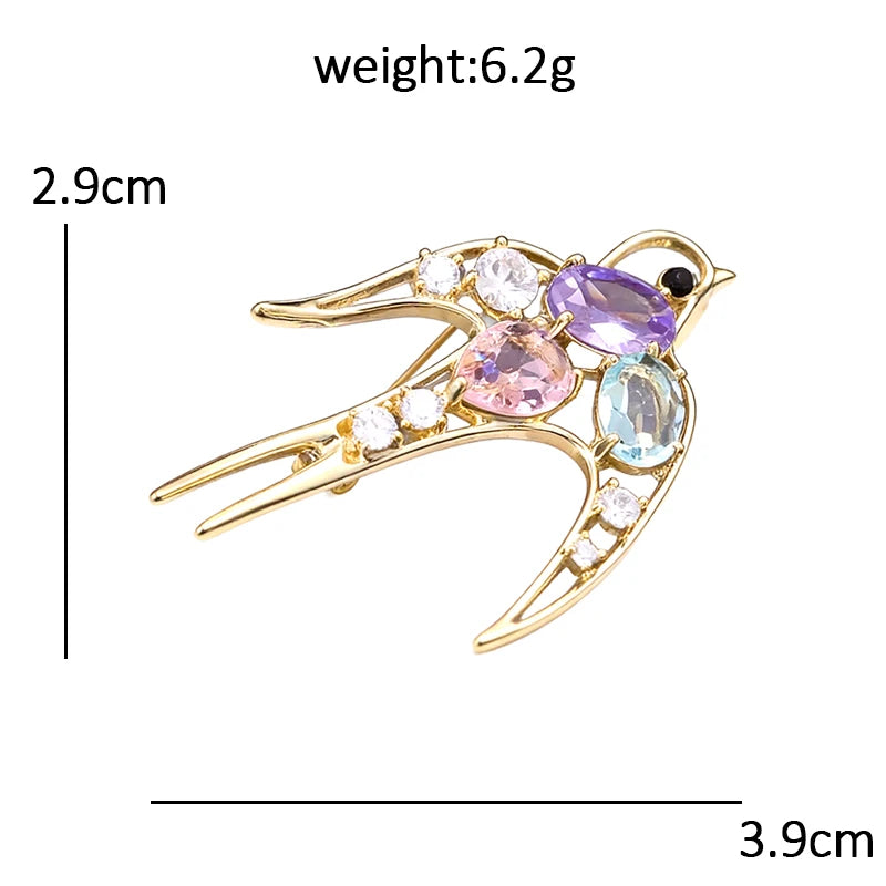 PENDRA Crystal Swallow Flying Bird Brooch