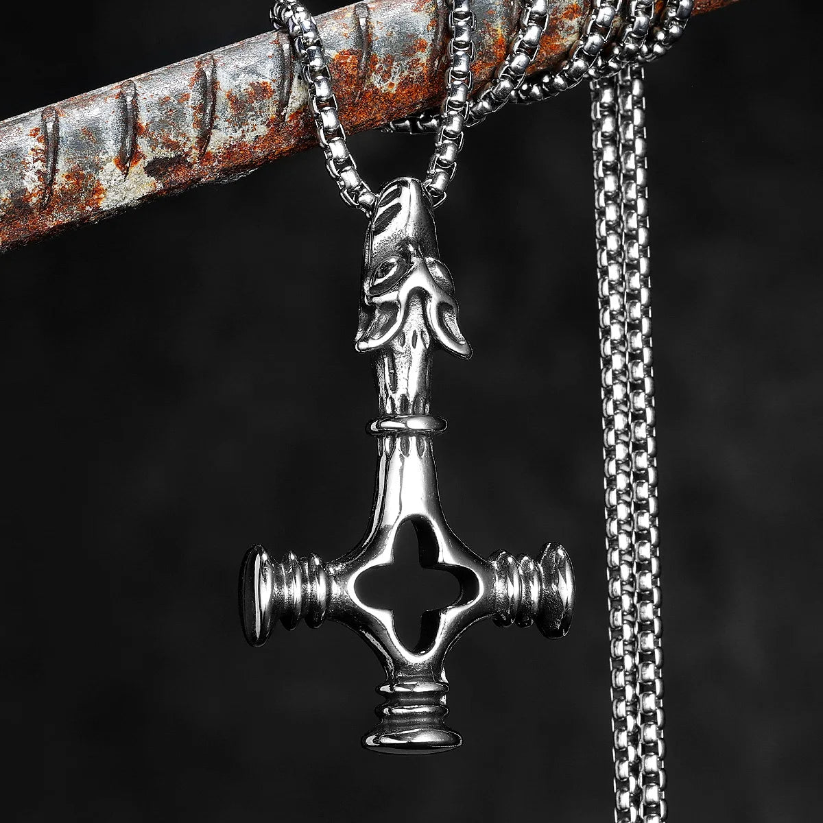 PENDRA Wolf Cross Steel Necklace
