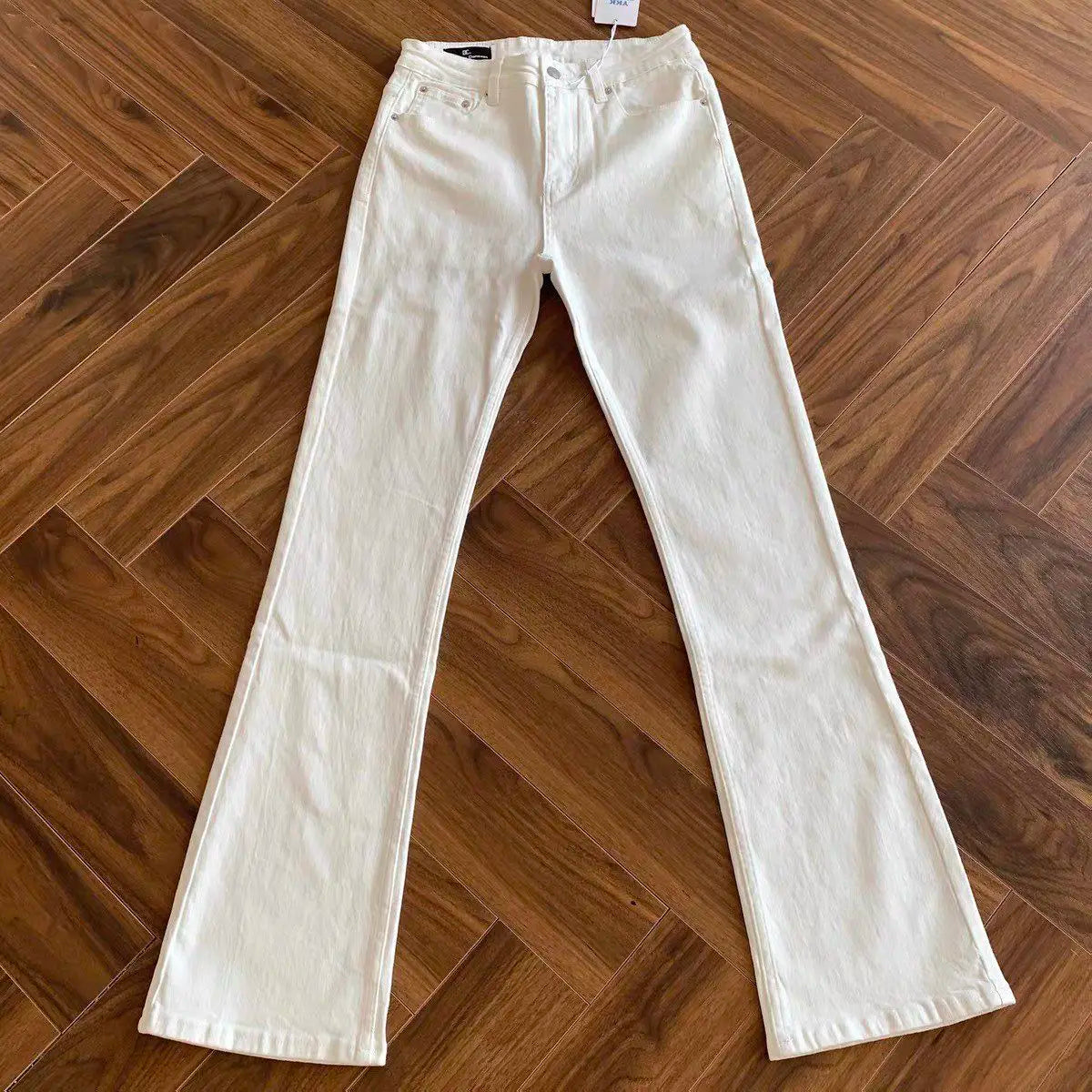 New 2026 Washed Black and White Cow Cleanfit Jeans Slightly Slim and Thin Luxury Retro Vintage Pants Men Bootcut Jeans for Man