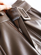 PENDRA Belted High Waist Straight PU Leather Pants