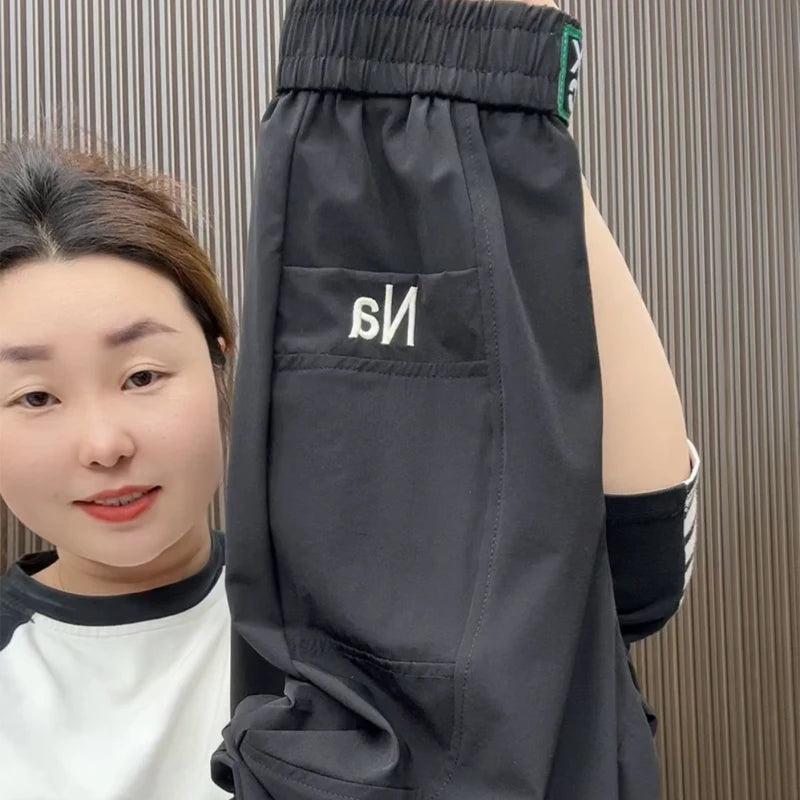 Fashion Summer Harem Pants Female 2025 New Letter Women's Sports Pants Quick Dry Tie Feet Elastic Waist Casual Trousers