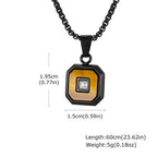 Stylish Square Pendant Necklaces for Men,Small Geometric Natural Stone Stainless Steel Pendant,Center Zircon Collars Gift