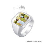 Custom Photo Ring for Men,Waterproof Stainless Steel Square Round Stamp Ring,Personalized Statement Ring Gift for Son Dad
