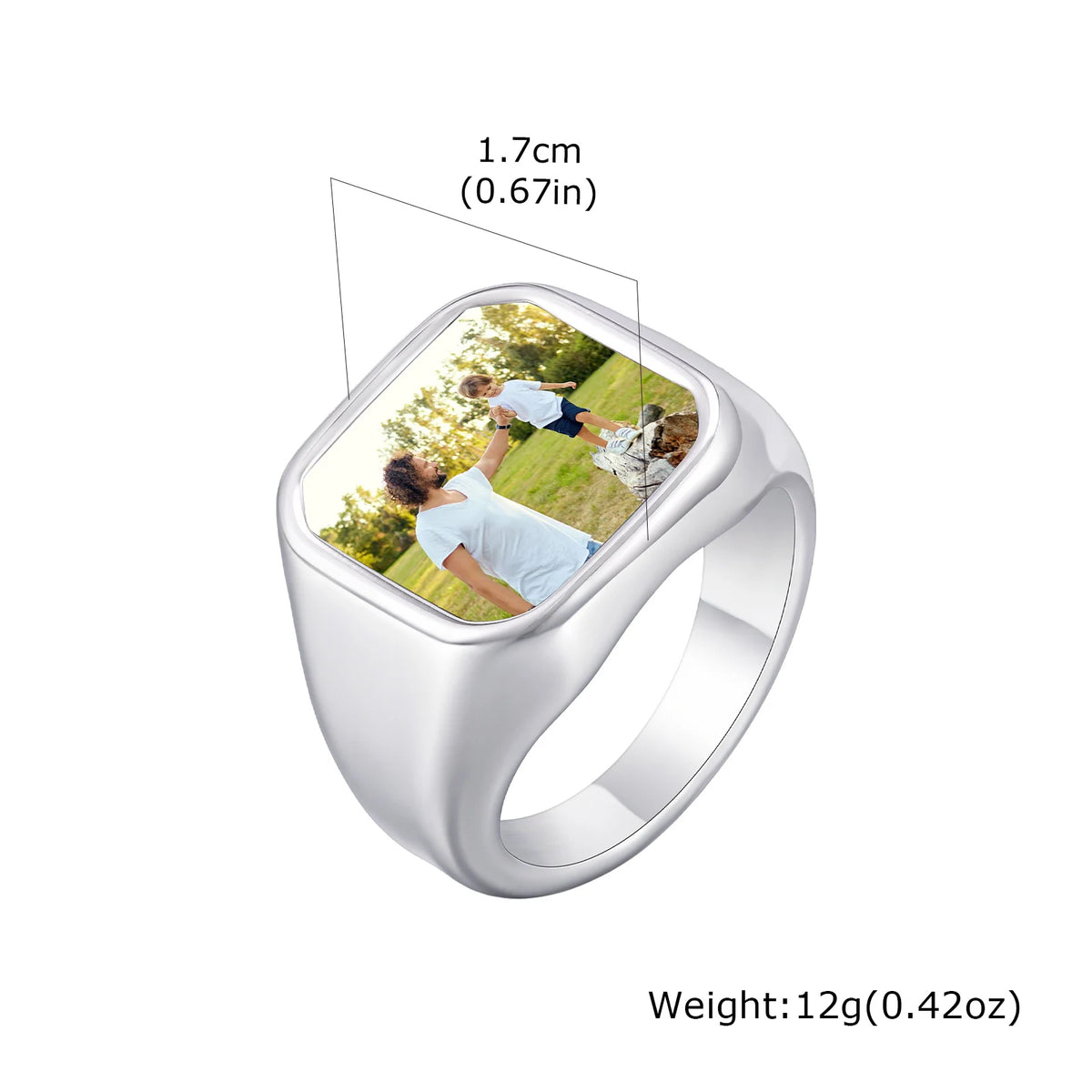 Custom Photo Ring for Men,Waterproof Stainless Steel Square Round Stamp Ring,Personalized Statement Ring Gift for Son Dad
