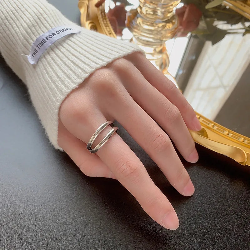 VENTFILLE 925 Sterling Silver Double Layer Vintage Twisted Ring For Female Gift Trend Open Adjustable Design Jewelry Wholesale