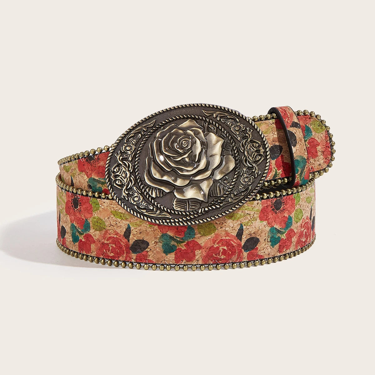 PENDRA Irisyne Leather D-Buckle Floral Engraved Belt