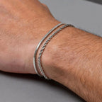 2pcs Men's Chain Bracelets,Silver Color Stainless Steel Rope Twisted Adjustable Chain Wristband,Simple Jewelry Gift for Dad Him