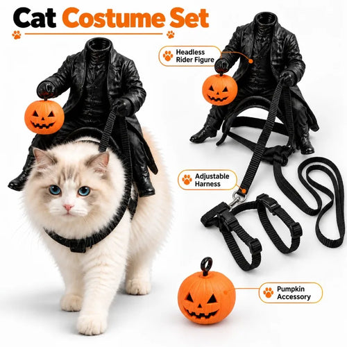 Funny Halloween Cat Dog Costume Headless Horseman Rider Pet Outfit for Small Dogs Cats Pumpkin Party Cosplay