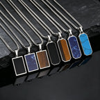 Natural Stone Square Men's Necklace,Waterproof Stainless Steel Geometric Pendant Necklace,Trendy Birthday Jewelry Gift