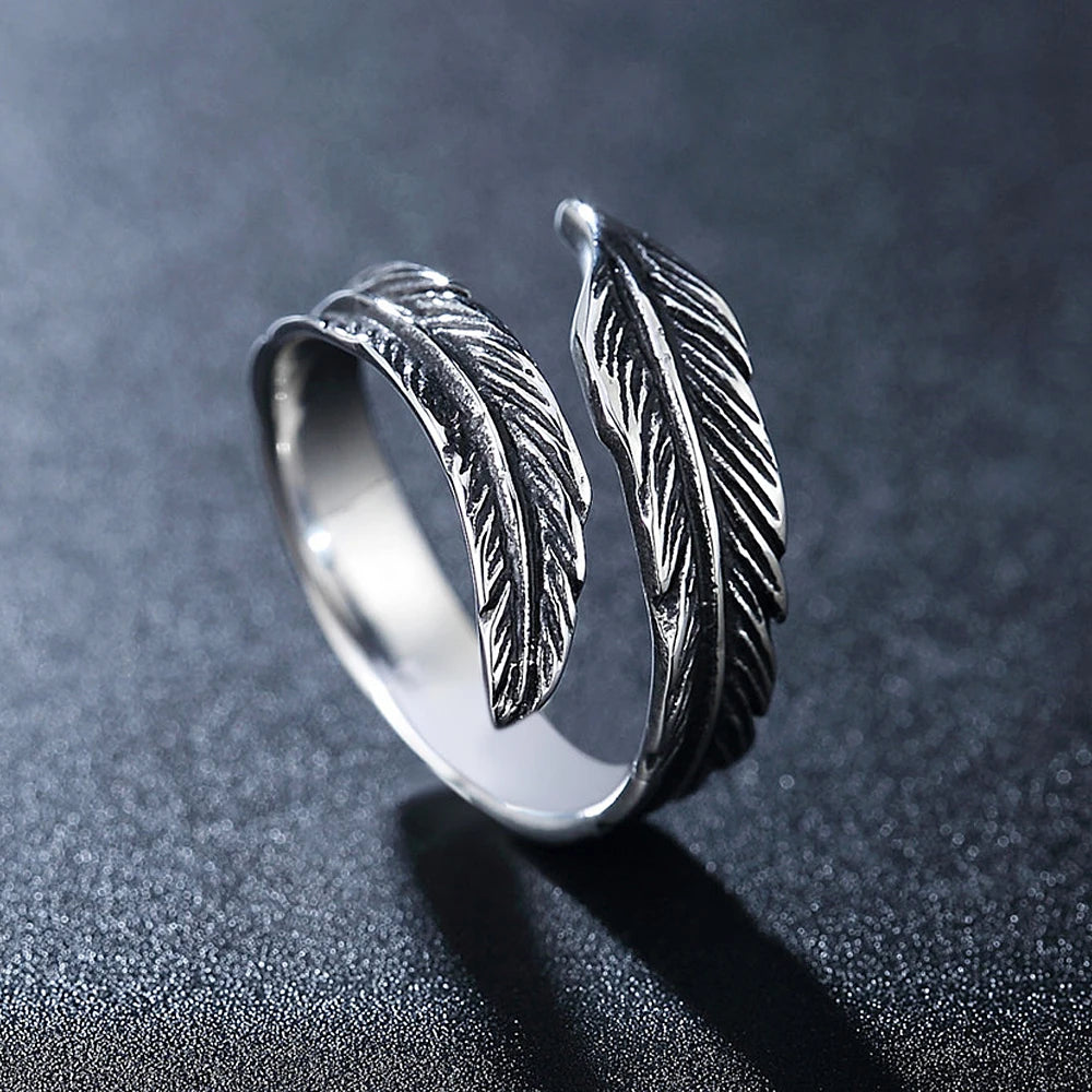 PENDRA Featheropen Stainless Steel Open Feather Ring