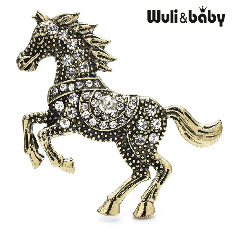 Wuli&baby Enamel Horse Crossing Obstacles Crystal Animal Brooches 4 Colors Jewelry Pins Bag Accessory Gift