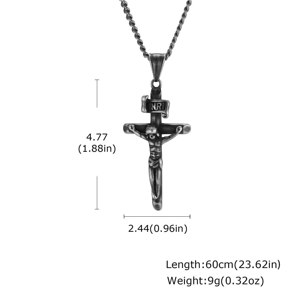 Waterproof Catholic Cross Necklace for Men,Stainless Steel Crucifix Pendant with 60cm Cuban Chain,Religious Jewelry Gift