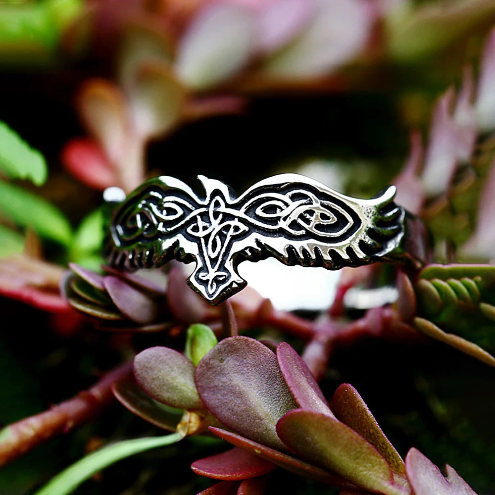PENDRA Crowrune Nordic Viking Crow Ring