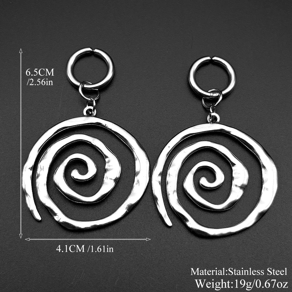 Grunge Stainless Steel Swirl Earrings Cool Korean Charms Hoop Earrings for Women Goth Fashion Accessories Cute Punk Jewelry