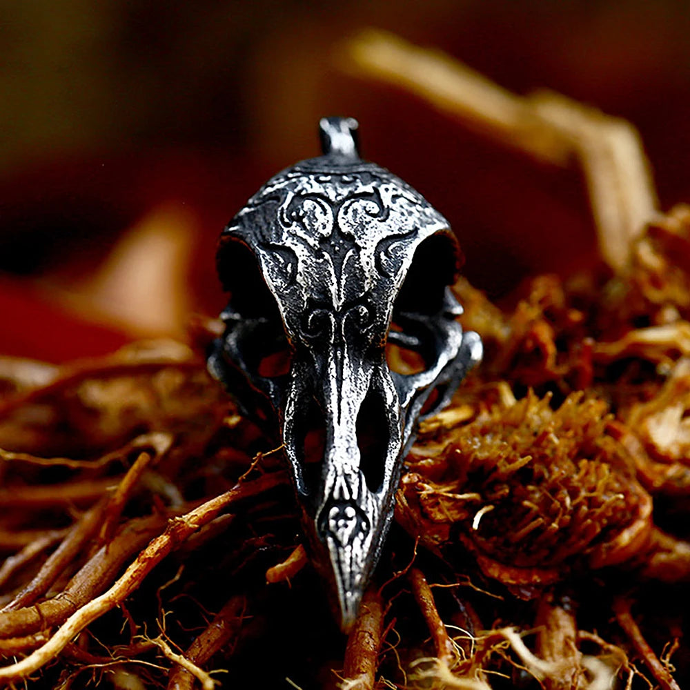 PENDRA Ravenodin Stainless Steel Viking Crow Skull Pendant