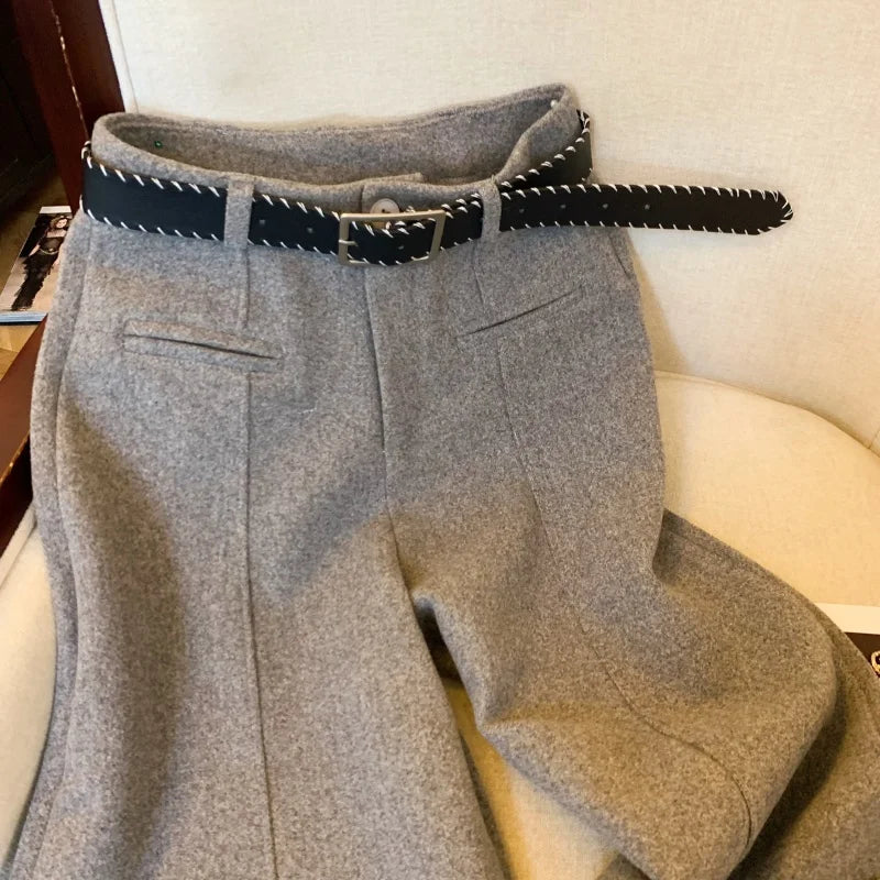 Old money style thick wide leg pants women autumn and winter Korean version solid color hanging feel straight leg pants
