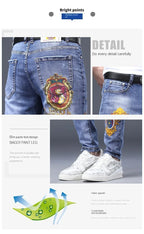 Spring Autumn Harajuku Fashion Art Craft Graphical Paintings 2000s Streetwear Male Slim Boyfriend Stylish Pants Denim Jeans Men