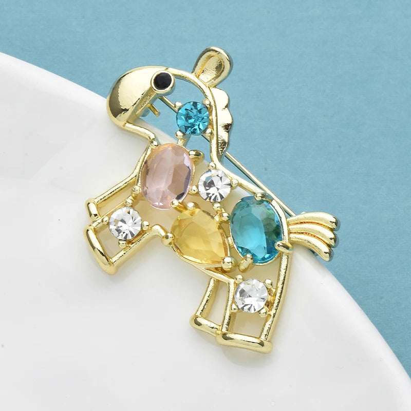 Wuli&baby Crystal Hobbyhorse Brooches For Women Kids Lovely Beautiful Horse Party Casual Brooch Pins Gifts