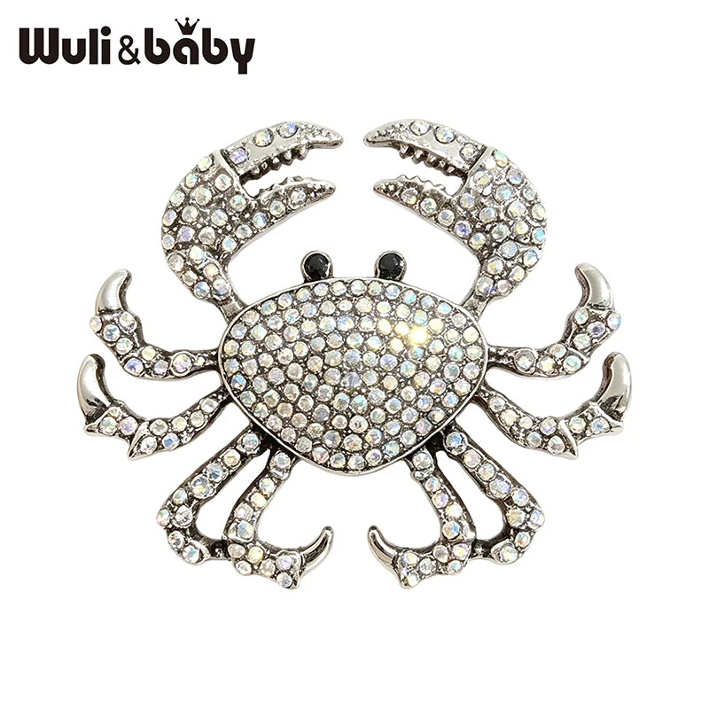 Wuli&baby Cut Crab Brooches For Women Men 2-color Beautiful Rhinestone Animal Party Casual Brooch Gifts