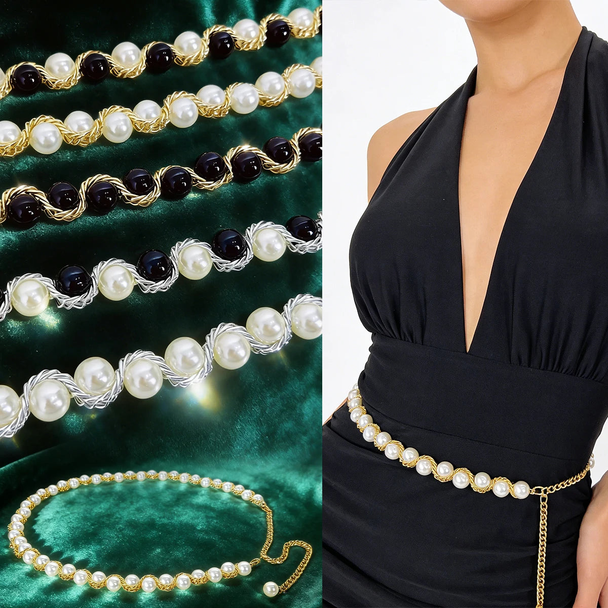Pearl metal high-end waist chain with a simple and versatile temperament Luxury Designer body chain spicy girl street nightclub