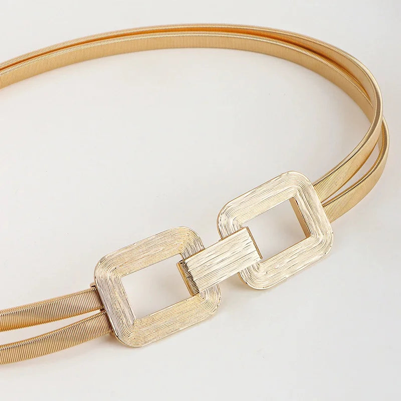 Golden Double-strand Elastic Women's Belt Buckle Women's Casual Fashion Spring Metal Waist Chain With Skirt