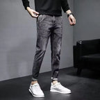 Autumn 2025 New Jeans Men's Trendy Brand Retro Casual Trousers Student Fashion Printing Elastic Skinny Jeans Men Trousers