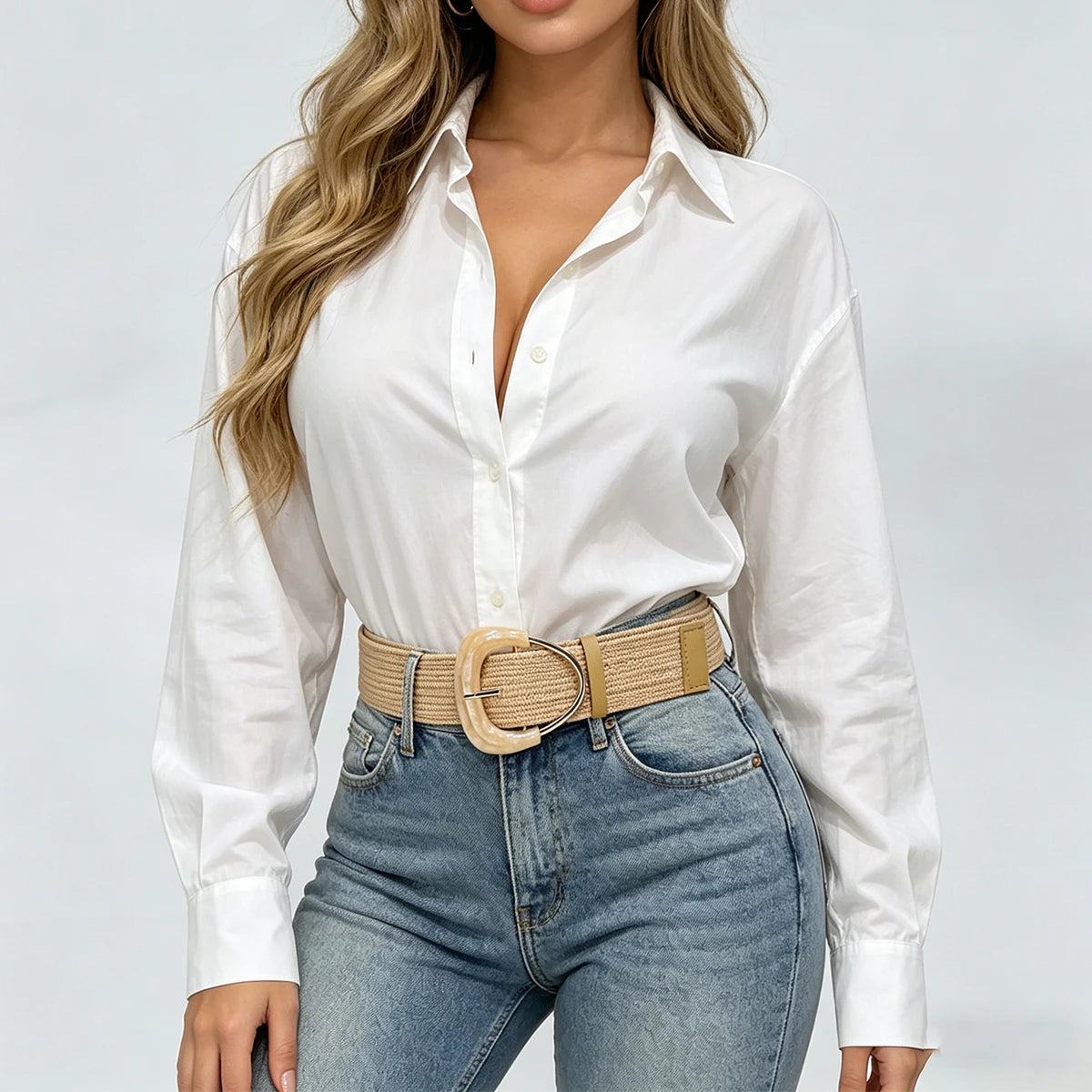 PENDRA Bellaine Straw Khaki Boho Belt