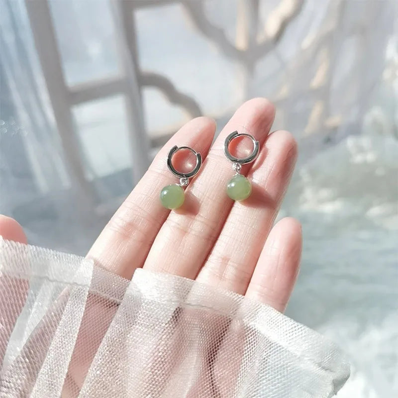 VENTFILLE 925 Stamp Silver Color Hetian Jade Earrings for Women Girls Gift Green And refreshing Jewelry Dropshipping
