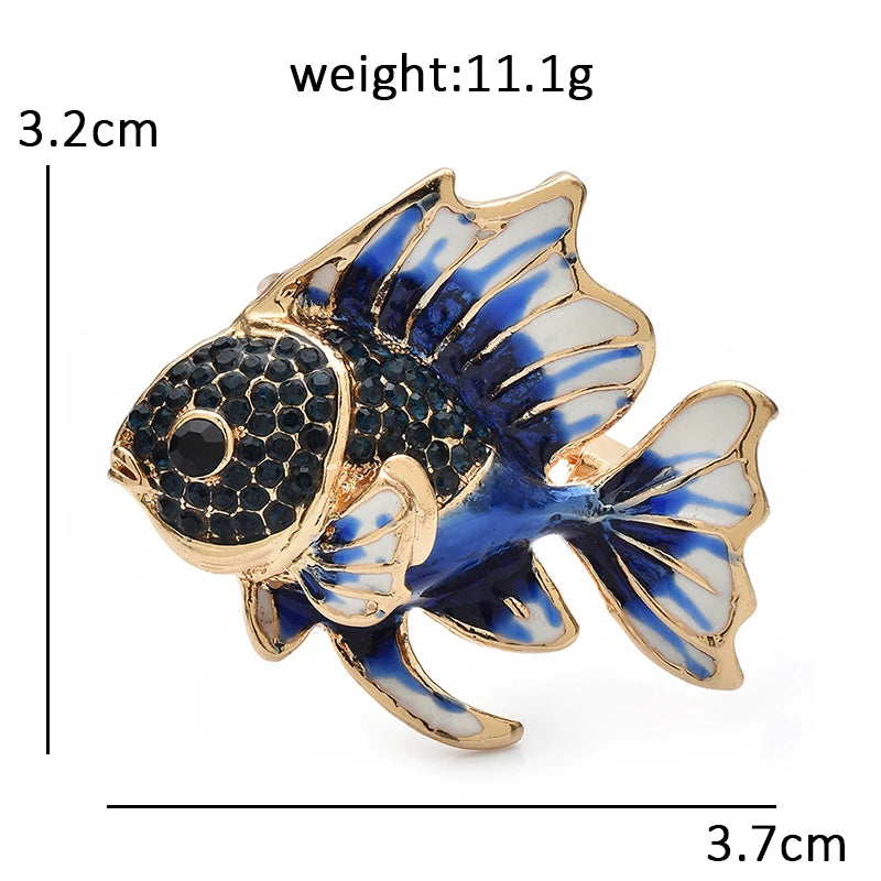 PENDRA Finlet 2-Color Rhinestone Enamel Fish Brooch