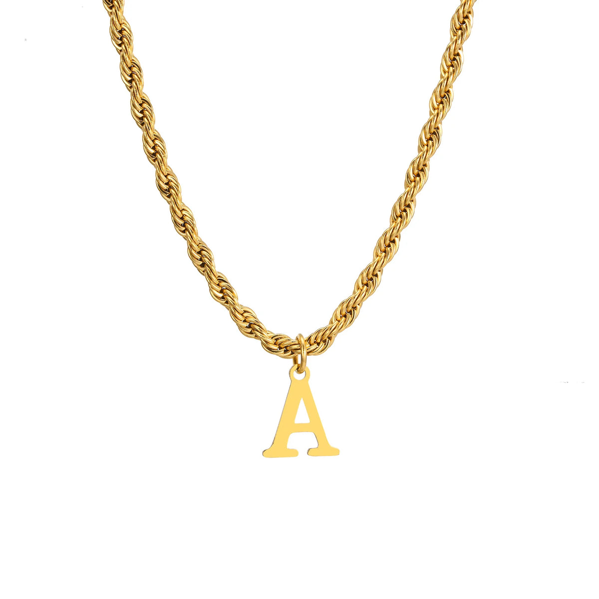 Initials Necklace for Men Boys,Stainless Steel A-Z 26 Letters Pendant with Twisted Rope Chain Cuban Chain Gift,50CM/19.5"