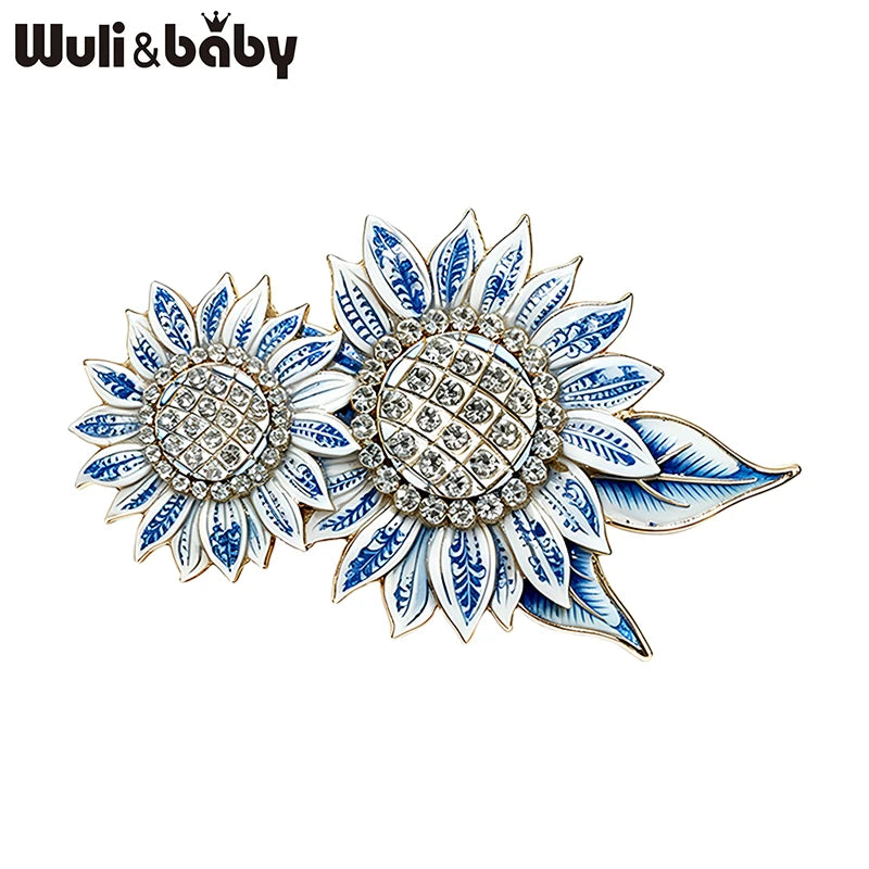 PENDRA Solara 2-Color Enamel Rhinestone Sunflower Brooch