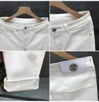 High-Quality Korean Street Men's Slim Jeans for Spring and Autumn with Denim Fabric and Casual Solid White Black Punk Trousers