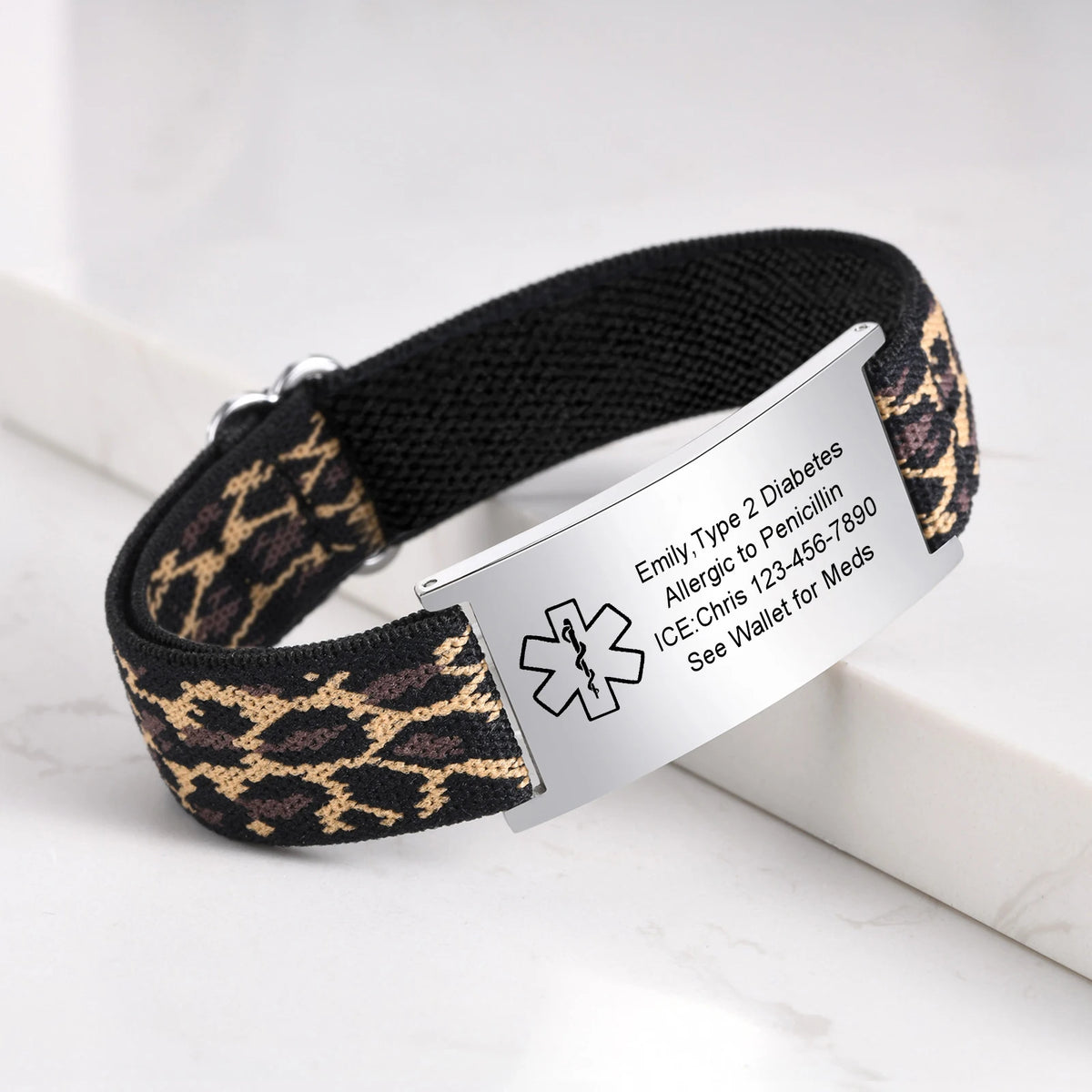 Medical Alert Bracelet for Men Women,Personalized Stainless Steel Elastic Strap Wristband,Gifts for Family Grandparents Patient