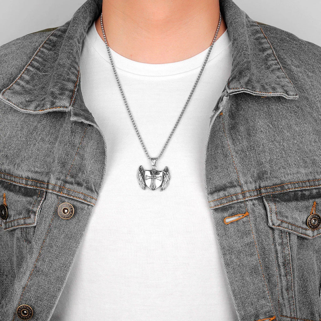 Cross Shield Crusader Stainless Steel Men Necklaces Pendants Chain Punk for Boyfriend Male Jewelry Creativity Gift Wholesale
