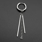 New Fashion Stainless Steel Long Chain Tassel Pendent Earrings Hoop Personality Ear Clips For Unisex Hiphop Punk Rock Trendy