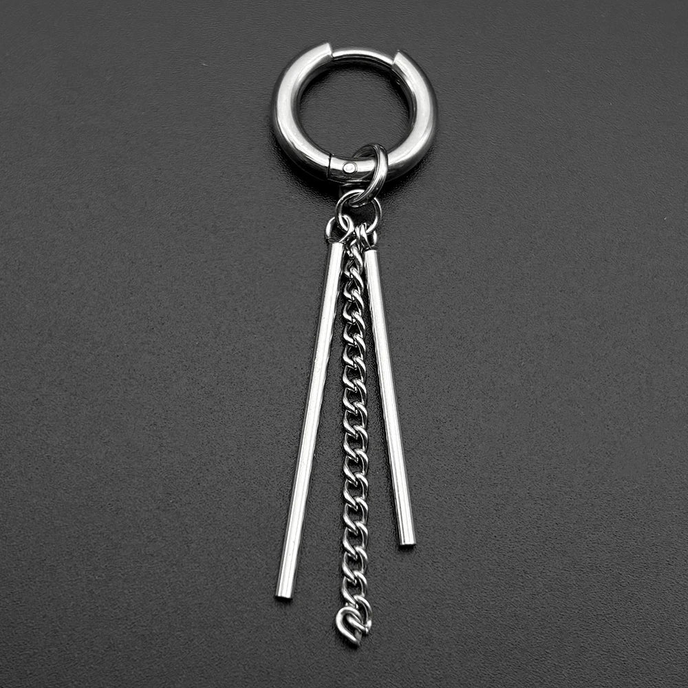 New Fashion Stainless Steel Long Chain Tassel Pendent Earrings Hoop Personality Ear Clips For Unisex Hiphop Punk Rock Trendy