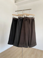 Retro design with rolled edge high waist casual pants 2025 autumn new slim fit and versatile wide leg pants for women