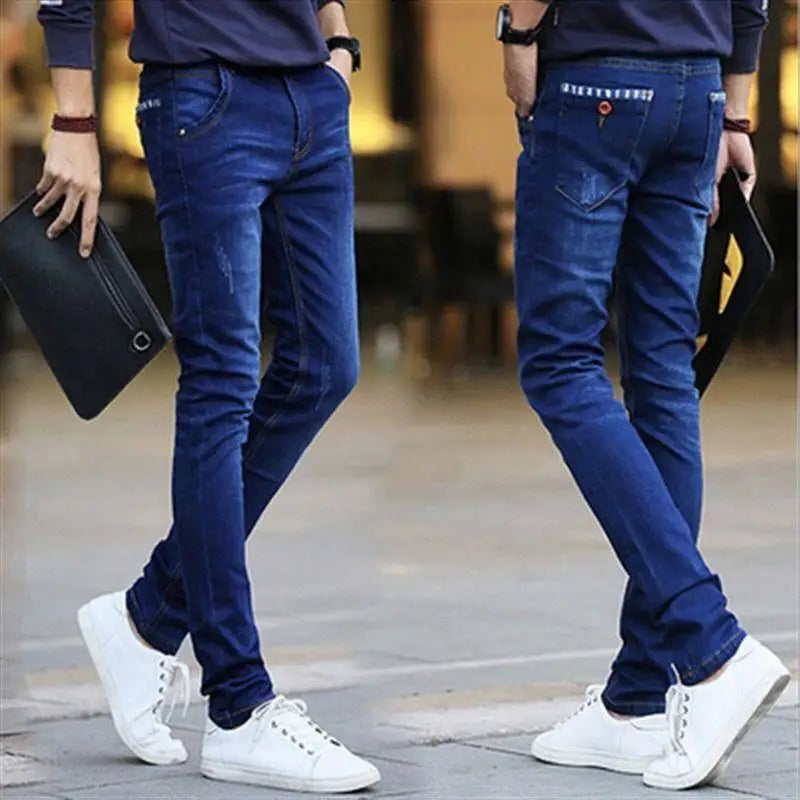 New Youths Men's Summer Jeans Stylish and Durable Trendy Denim Pants Korean Style Men's Slim Fit Cowboy Solid Denim Pants