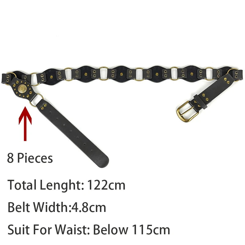 Western Cowboy Belt For Women New American Plus Size Vintage Brown Rivet Belt High-Quality Versatile Denim Belt With Ins Style