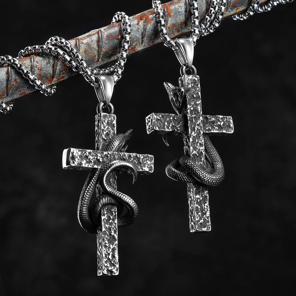 PENDRA Cobra Cross Snake Steel Necklace