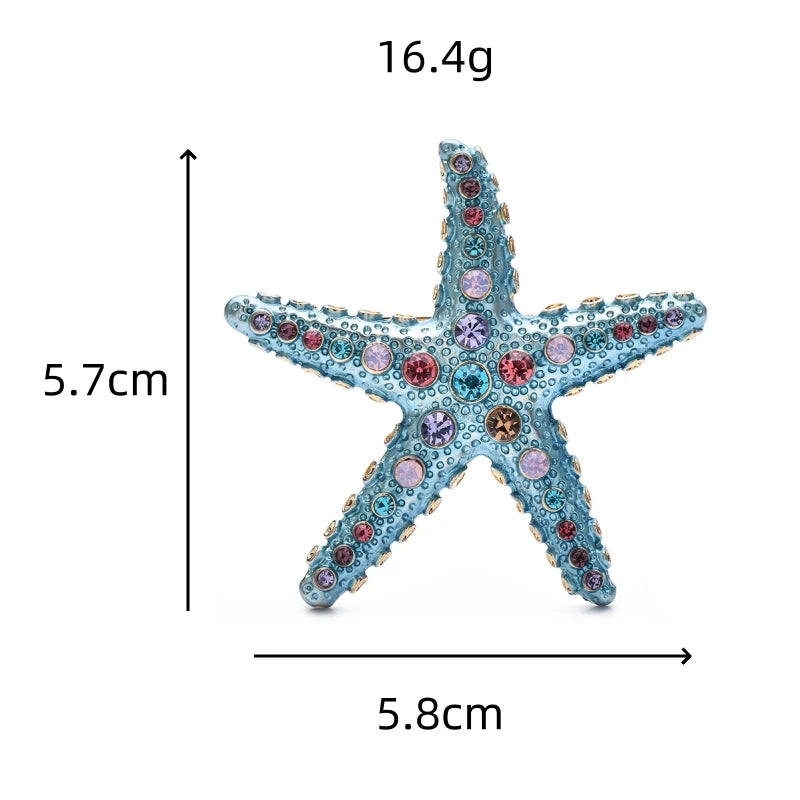 PENDRA Seastar 4-Color Enamel Rhinestone Starfish Brooch