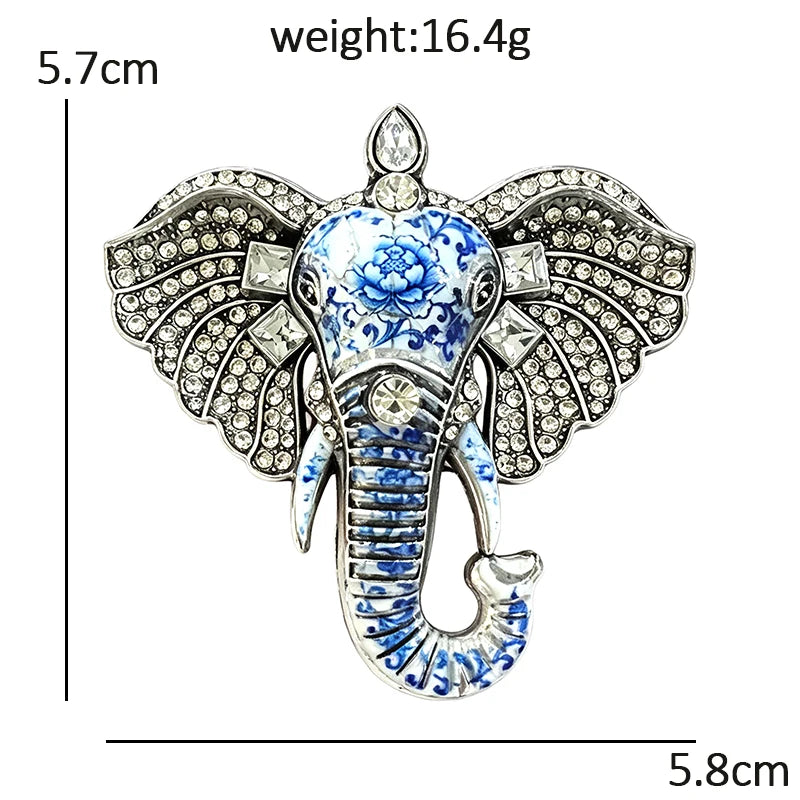 PENDRA Regal Elephant Rhinestone Brooch