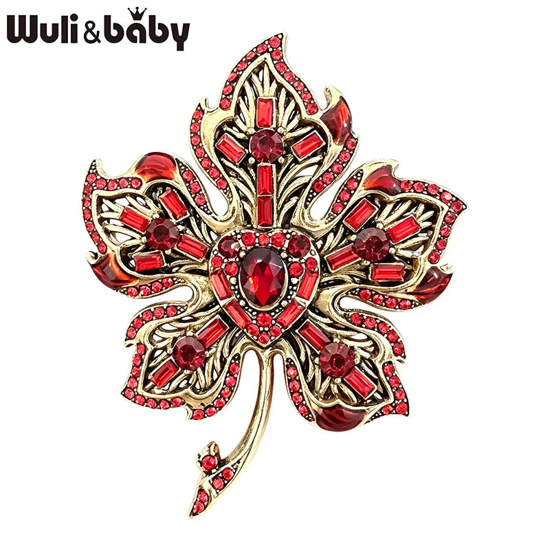 PENDRA Mapletta 4-Color Vintage Rhinestone Leaf Brooch