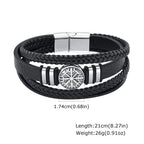 Men Multilayer Braided Leather Bracelets,Vintage Viking Compass Shape Metal Charm Wristband,Punk Stackable Bangle Jewelry Gift