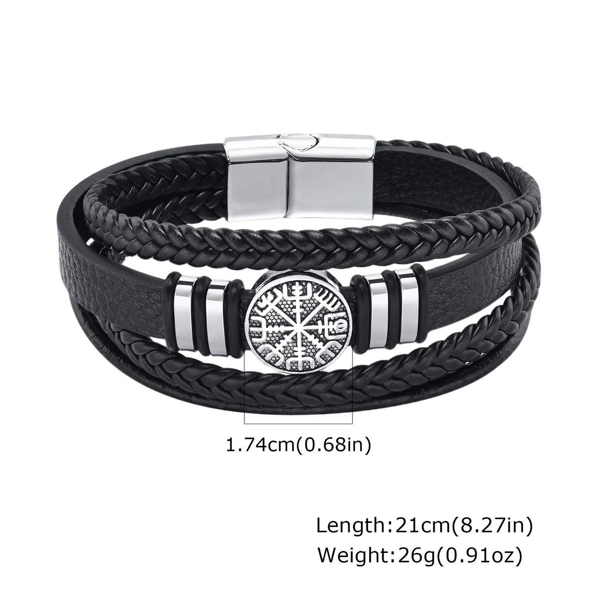 Men Multilayer Braided Leather Bracelets,Vintage Viking Compass Shape Metal Charm Wristband,Punk Stackable Bangle Jewelry Gift