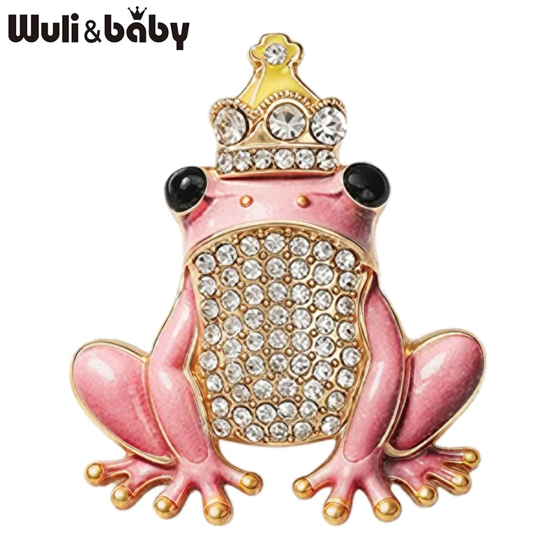 PENDRA Crowned Frog Rhinestone Brooch