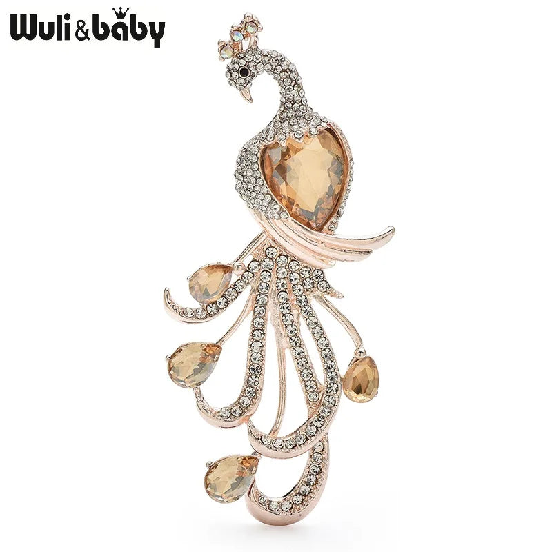 PENDRA Regal Peacock Rhinestone Bird Brooch