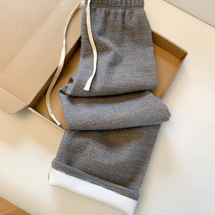 Lazy style wide leg pants women in winter elastic waistband slimming loose and hanging straight leg floor length pants