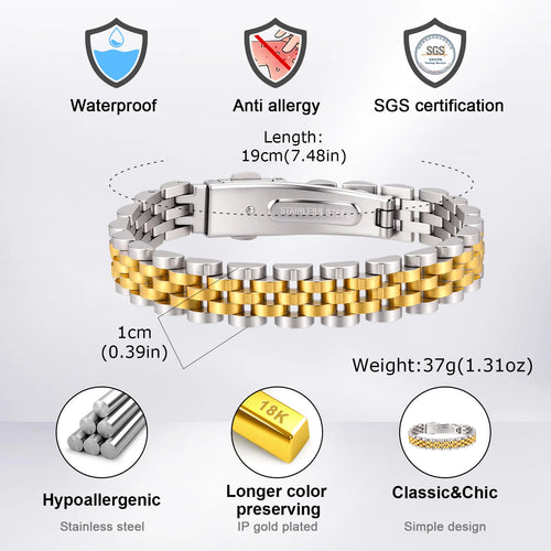 10MM Chunky Strap Bracelet for Men Women,Gold Plated Stainless Steel Chain Link Wristband,Luxury Jewelry Gift